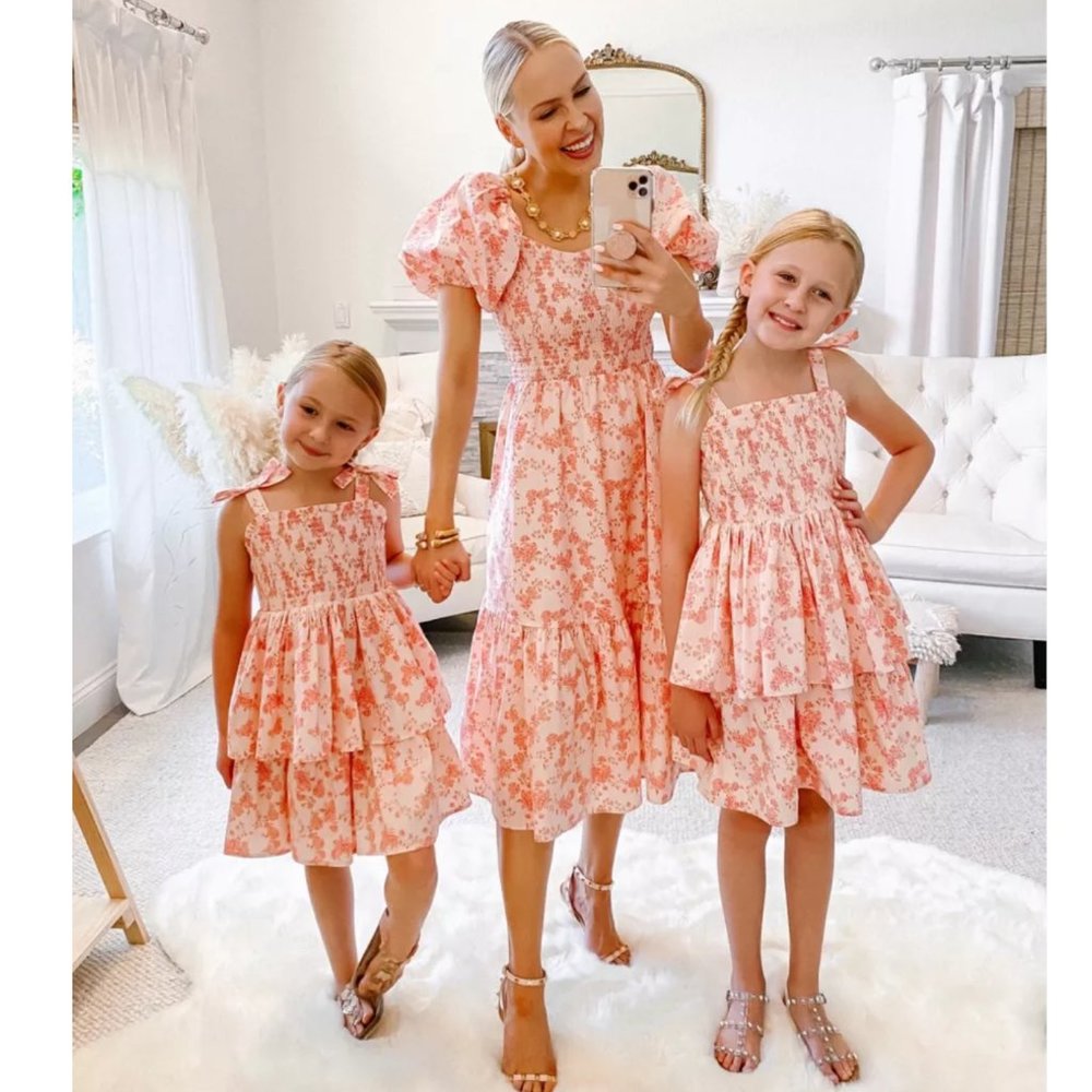 Rachel Parcell Pink Floral Puff Sleeve Midi Dress XXS NWOT